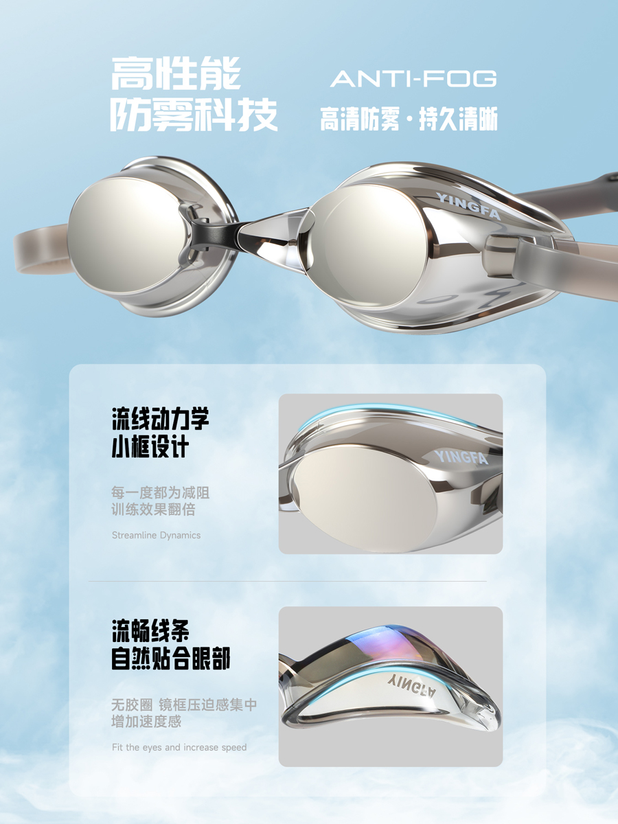 Y330AF(M),防雾防水专业镀膜泳镜,图片3